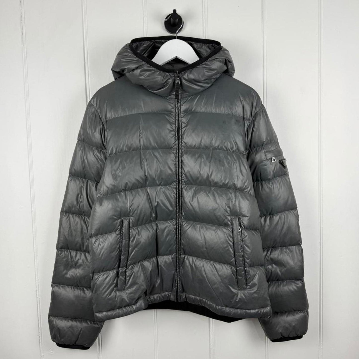 Prada Down Hooded Puffer Jacket Grey (M)