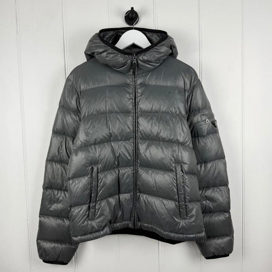 Prada Down Hooded Puffer Jacket Grey (M)