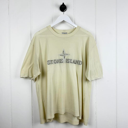 00’s Stone Island Embroidered Logo T-Shirt Cream (L)
